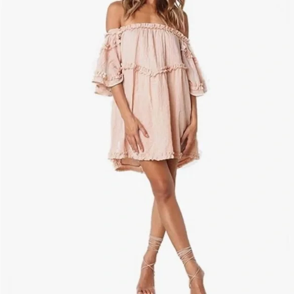NEW! Flirty & Feminine: Blush Pink Off-Shoulder Dress - Style Dome (Size M) - Picture 4 of 7